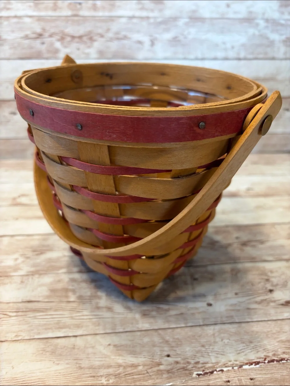 Longaberger Red and Natural Woven Handle Basket